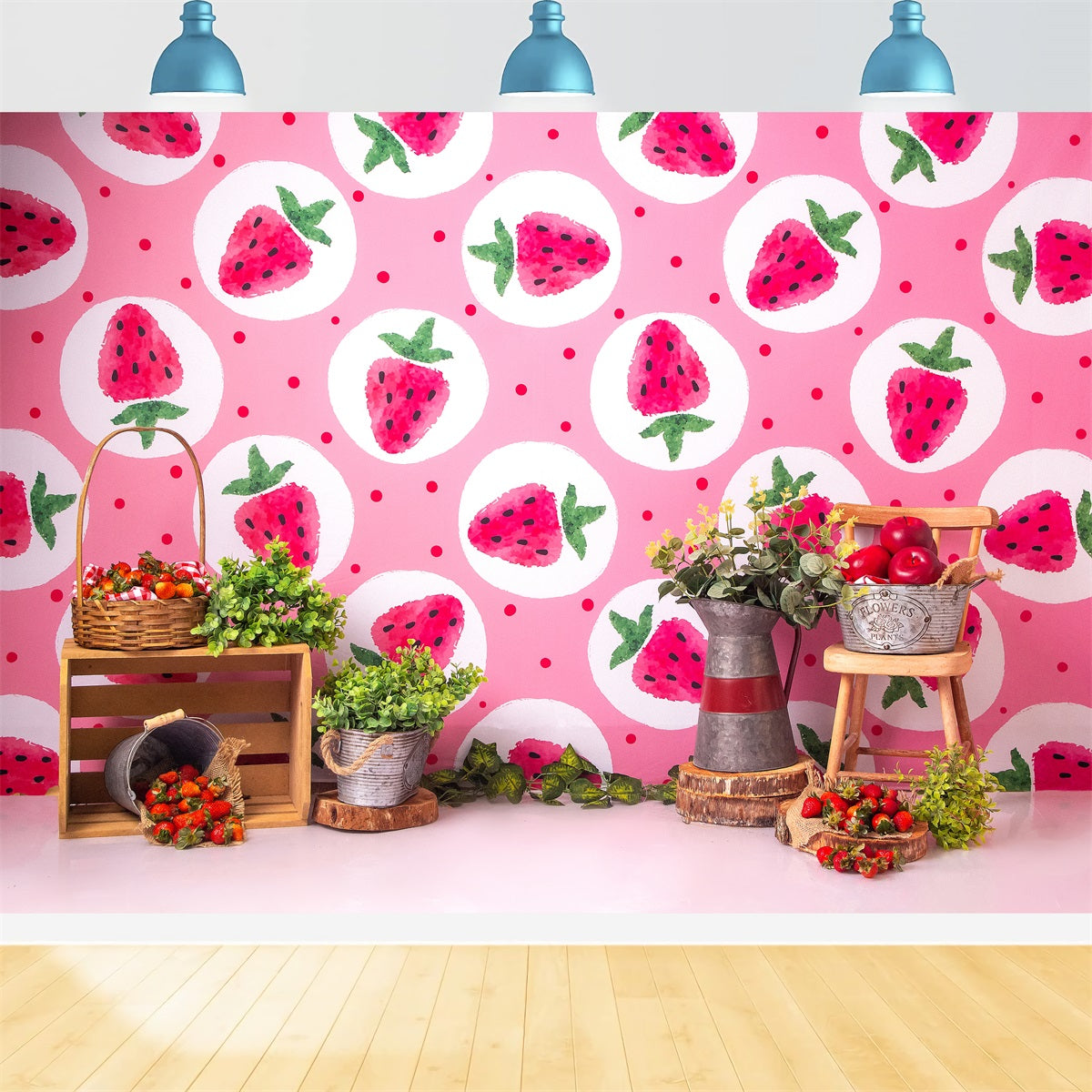 Childrens Backdrops Pink Strawberry Picnic Farm Stand Kids Photography Backdrop By Magali