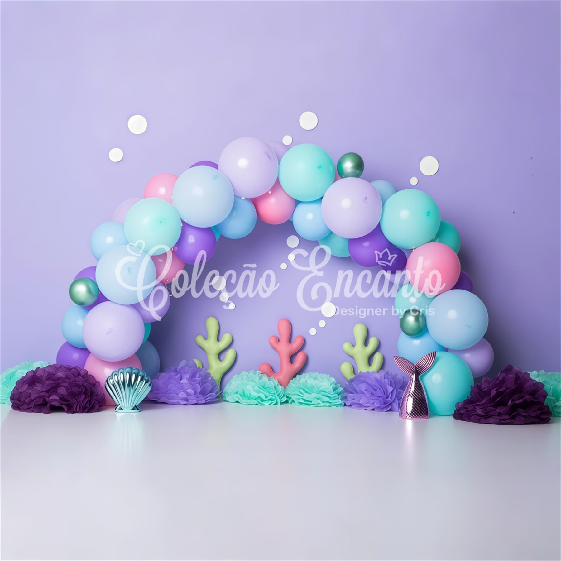 Photography Backdrops For Children Pastel Mermaid Balloon Coral Decor Kids Backdrop By Magali