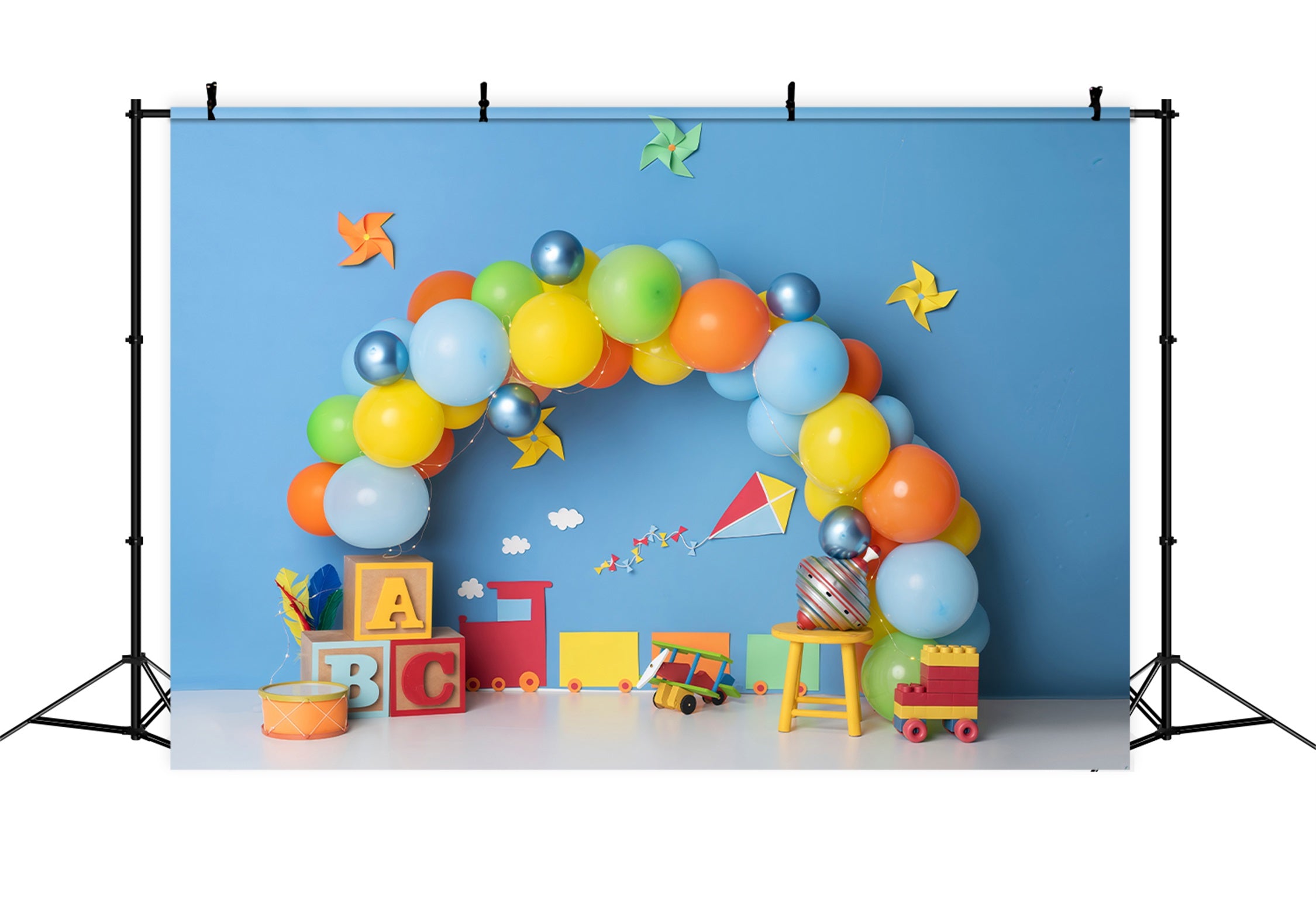 Backdrop For Children Colorful Balloon Blocks Train Toys Newborn Photo Backdrop By Magali