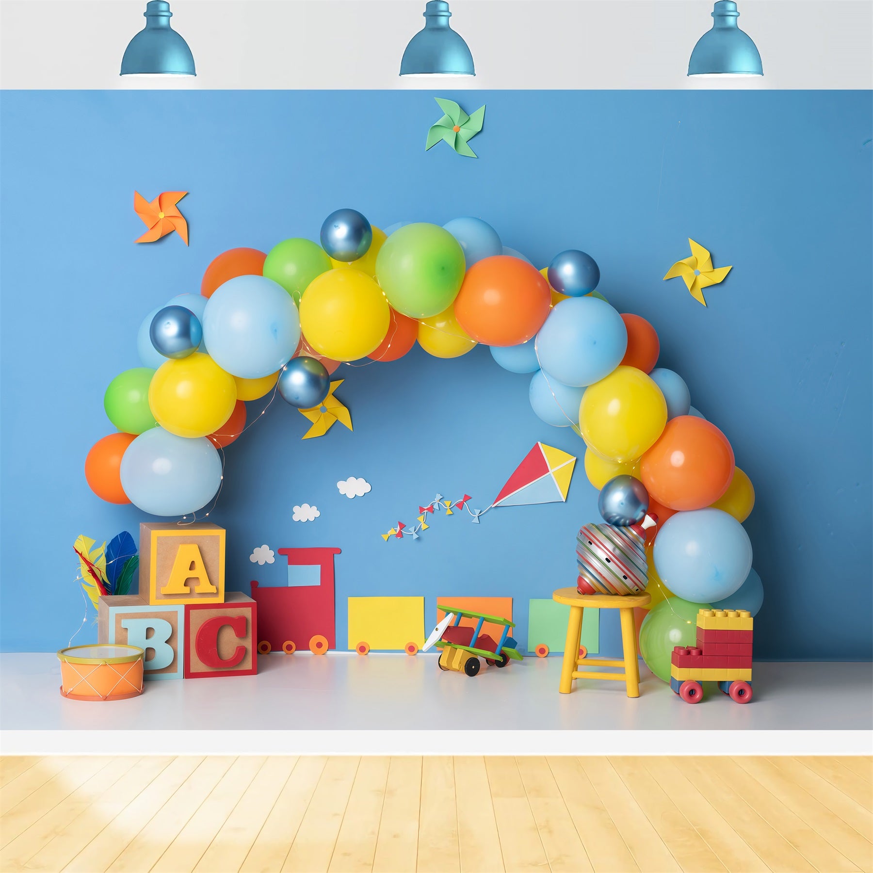 Backdrop For Children Colorful Balloon Blocks Train Toys Newborn Photo Backdrop By Magali