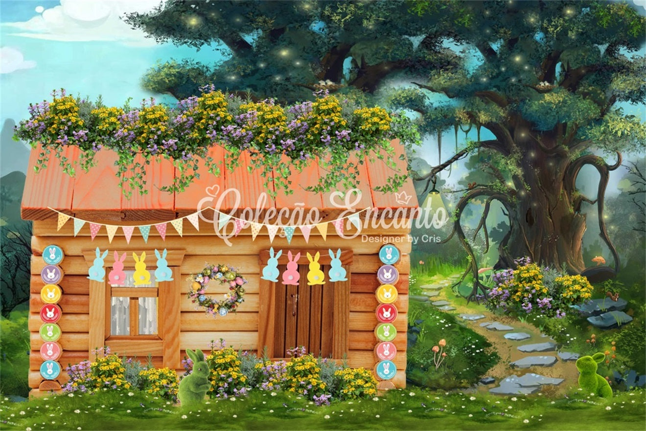 Kids Backdrop Pastel Bunny Garden Woodland Cottage Easter Photo Backdrop By Magali