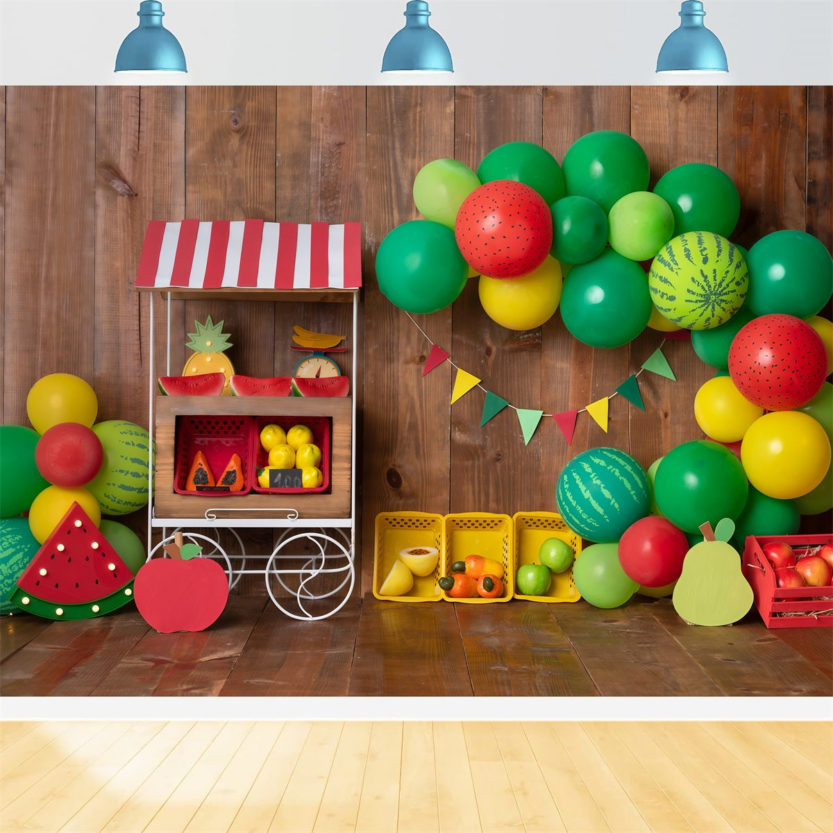Children Photography Backdrops Watermelon Fruit Stand Balloon Arch Backdrop For Kids By Magali