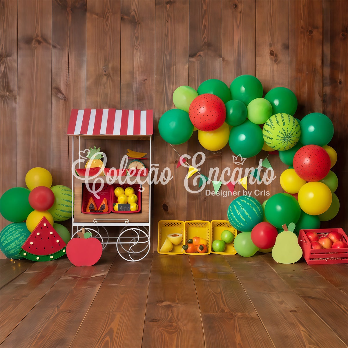 Children Photography Backdrops Watermelon Fruit Stand Balloon Arch Backdrop For Kids By Magali