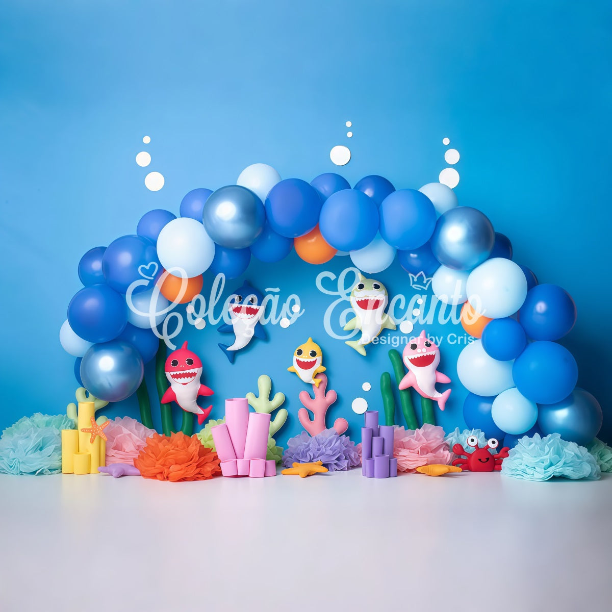 Backdrop For Children's Photos Blue Shark Balloon Coral Party Newborn Backdrops By Magali