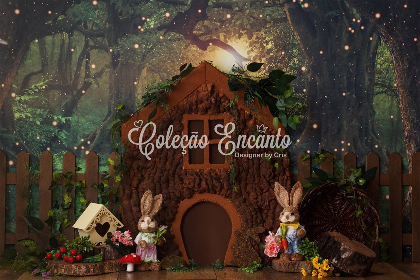 Children Photography Backdrop Enchanted Forest Treehouse Cottage Easter Bunny Backdrop By Magali