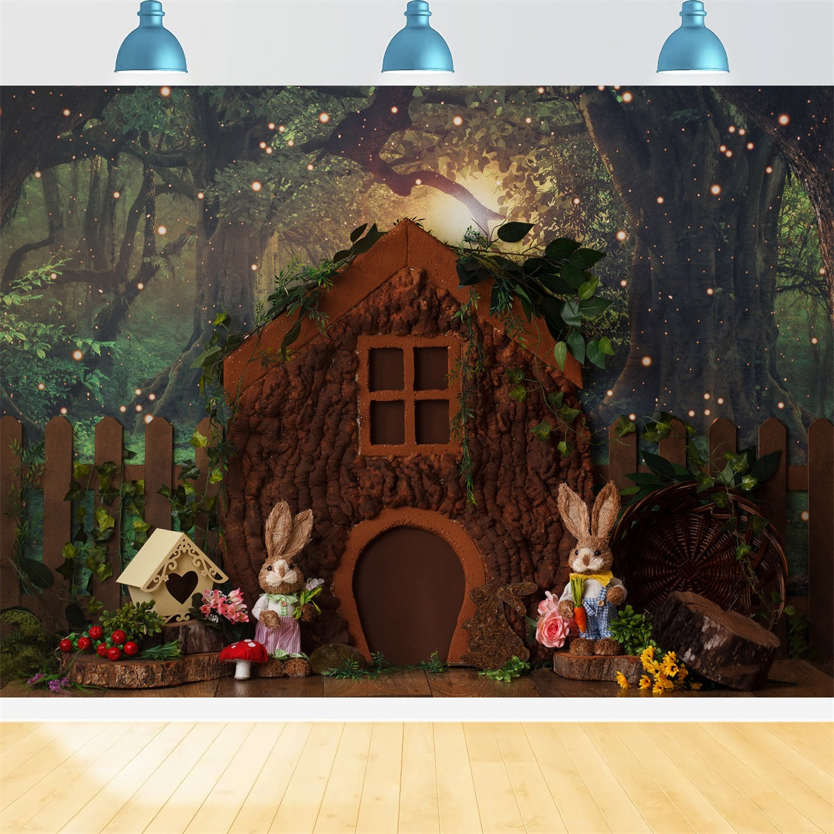 Children Photography Backdrop Enchanted Forest Treehouse Cottage Easter Bunny Backdrop By Magali