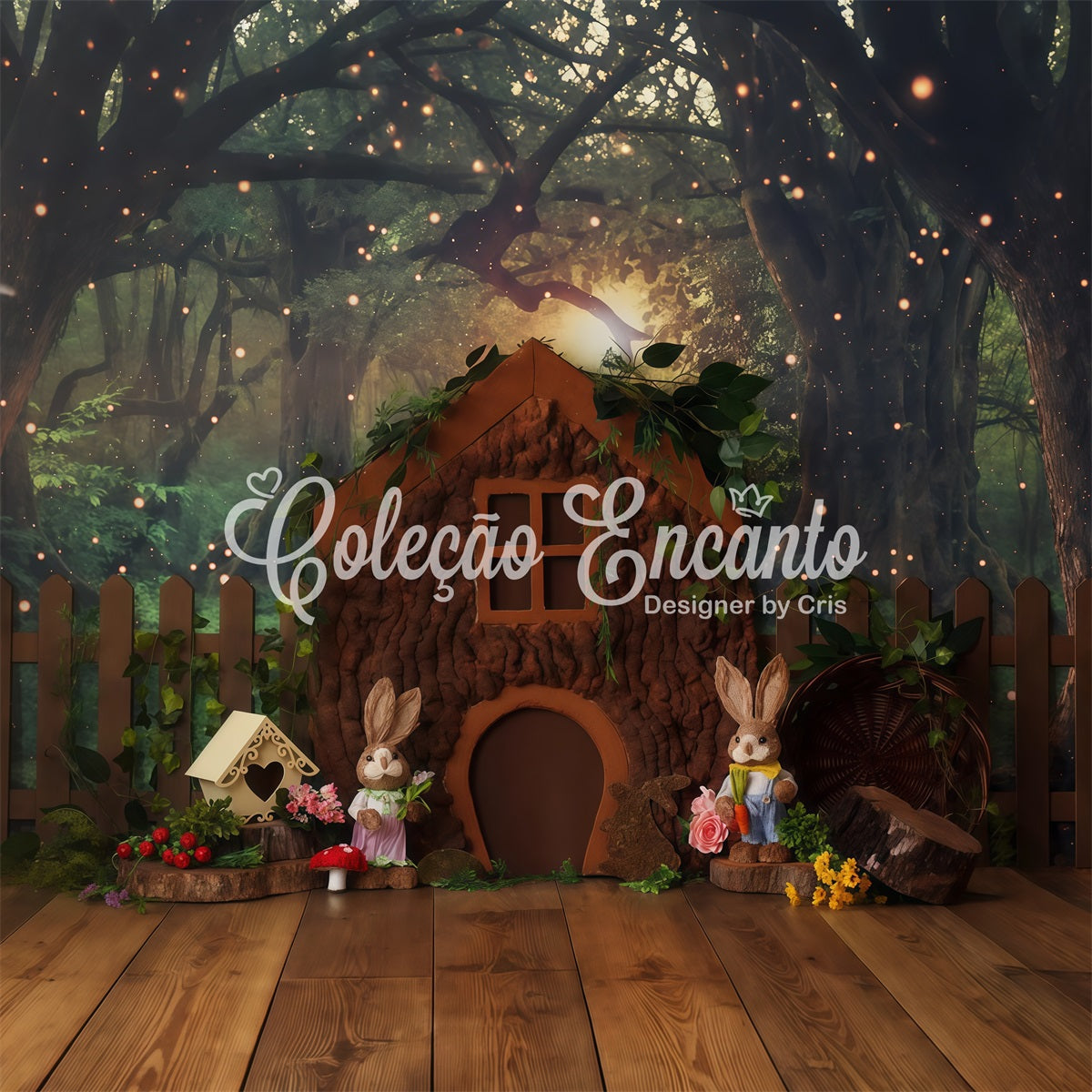 Children Photography Backdrop Enchanted Forest Treehouse Cottage Easter Bunny Backdrop By Magali