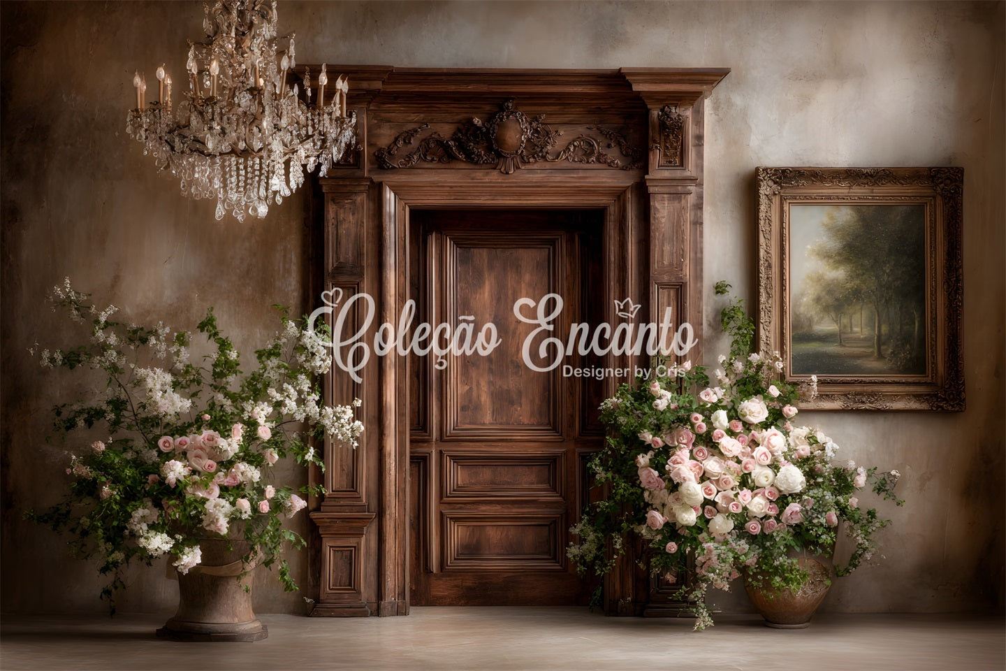 Mother's Day Photo Backdrop Rustic Wooden Door Flower Cascade Mothers Day Backdrops By Magali