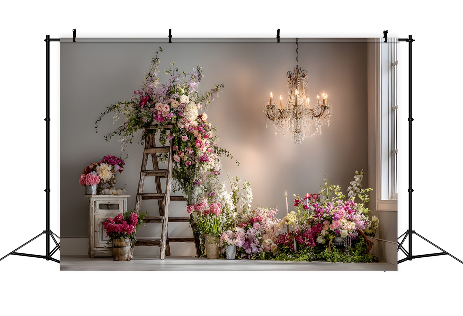 Mother's Day Backdrops Rustic Floral Ladder Arrangement Mothers Day Photo Backdrop By Magali