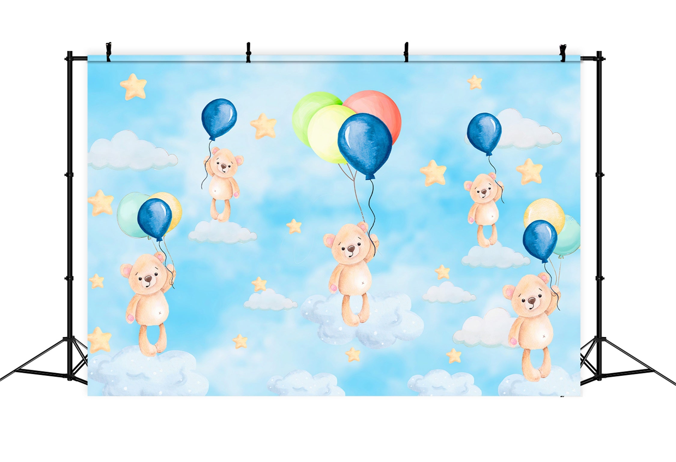Kids Photo Backdrop Floating Teddy Balloon Sky Dream Stars Backdrop By Magali