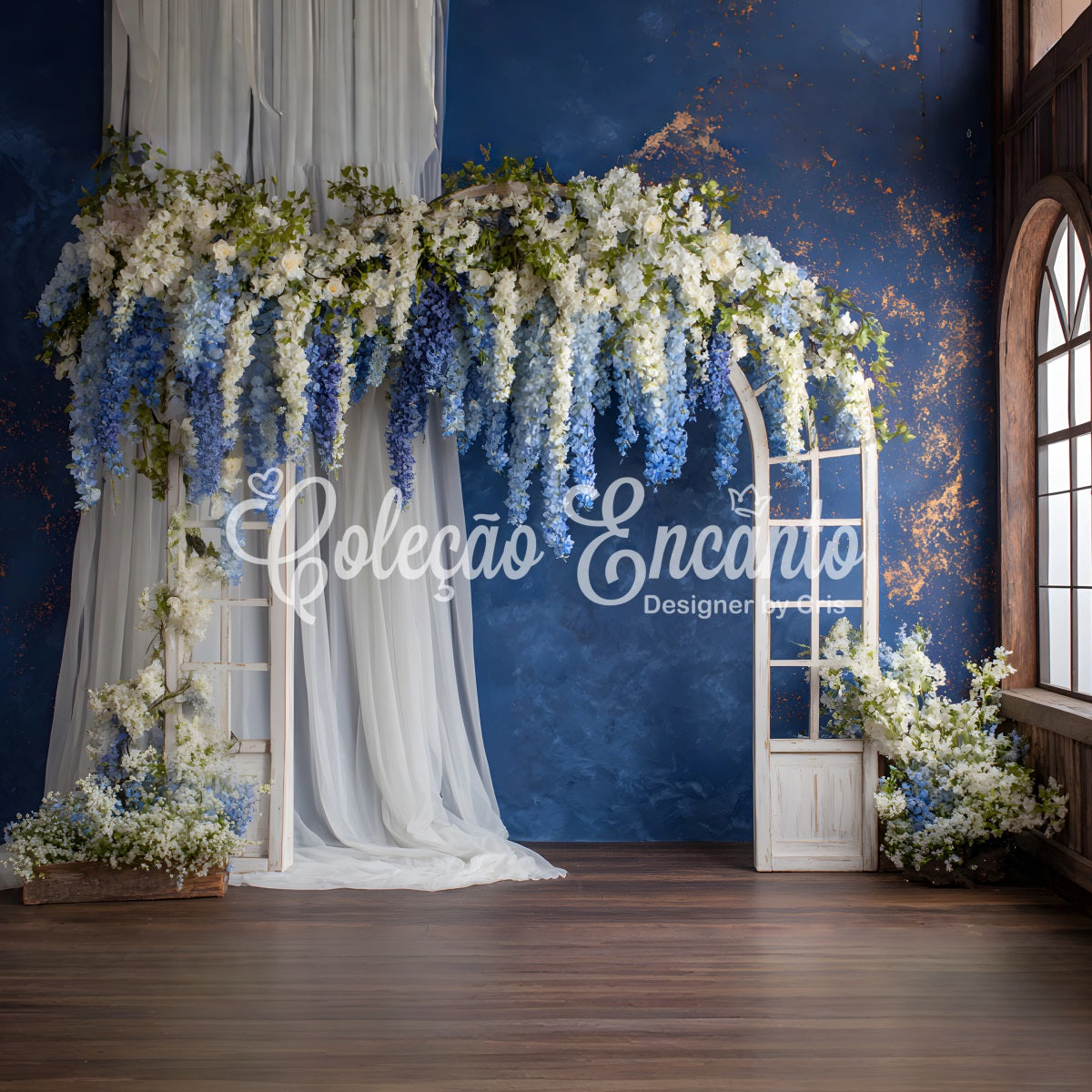 Backdrop For Mother's Day Blue Floral Archway Arrangement Photo Backdrop For Mothers Day By Magali
