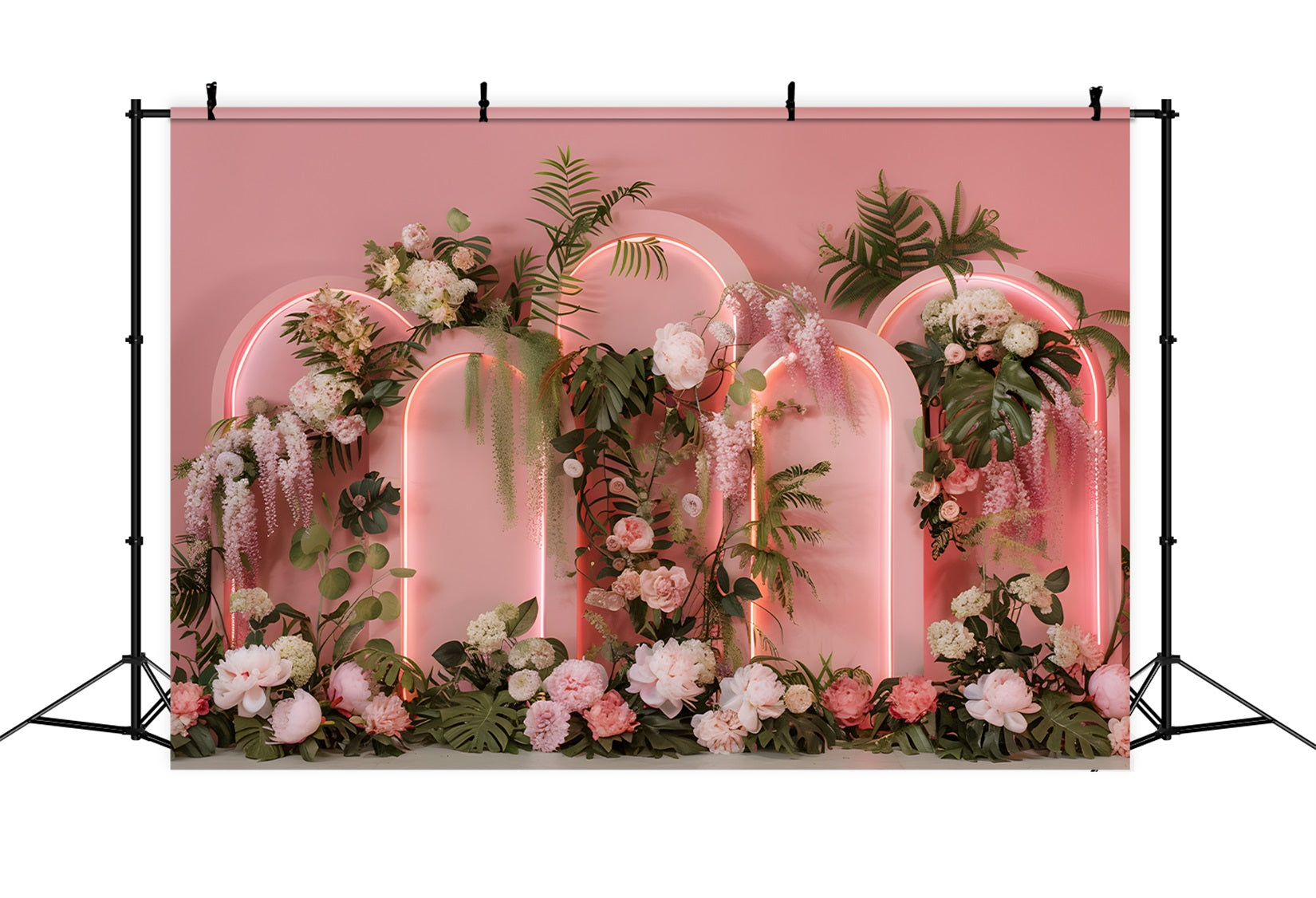 Mother's Day Backdrop Design Neon Arches Tropical Flowers Mother's Day Photo Backdrop By Magali