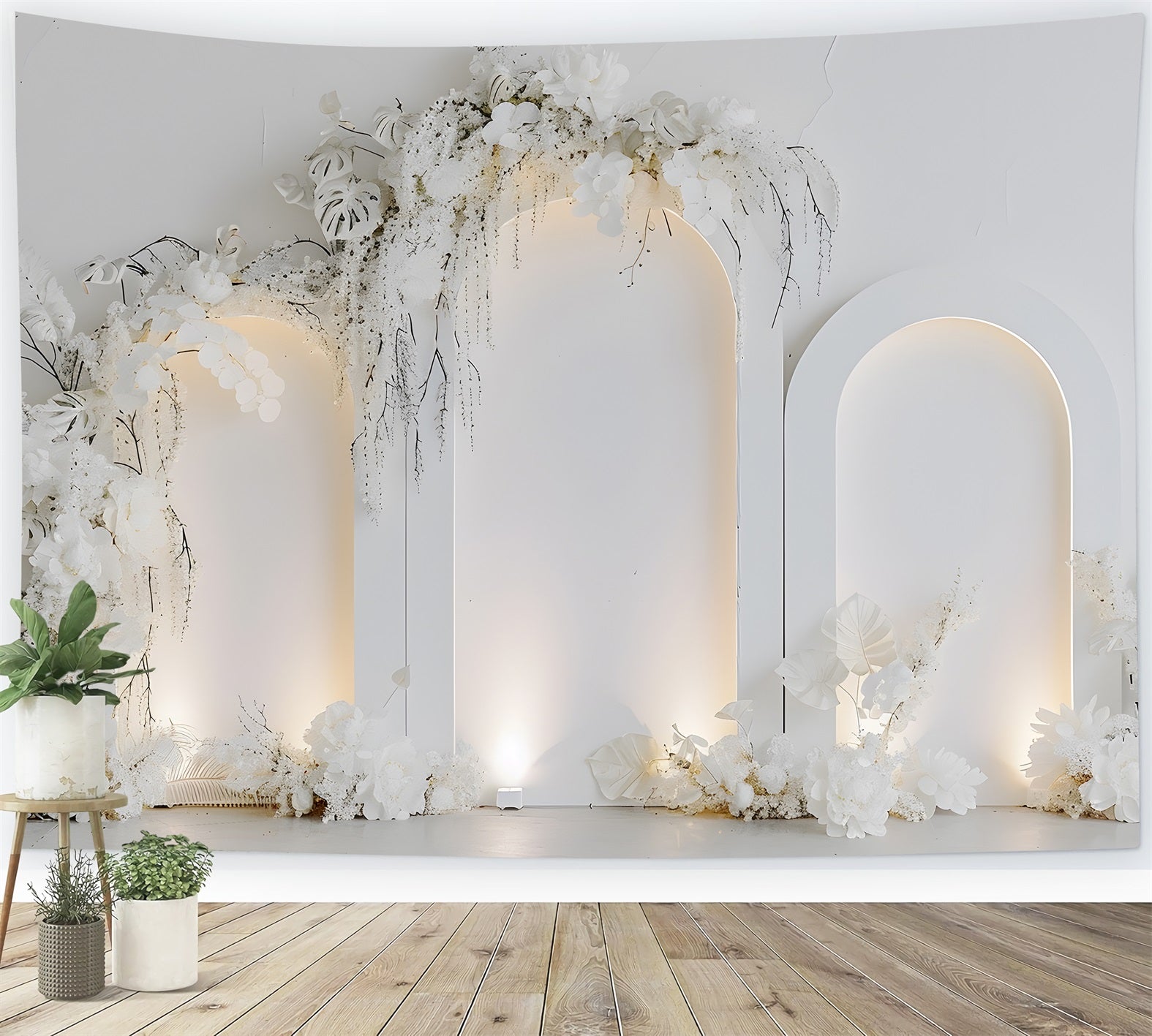 Mother's Day Photo Booth Backdrops Soft White Gold Floral Delight Happy Mother's Day Backdrop By Magali