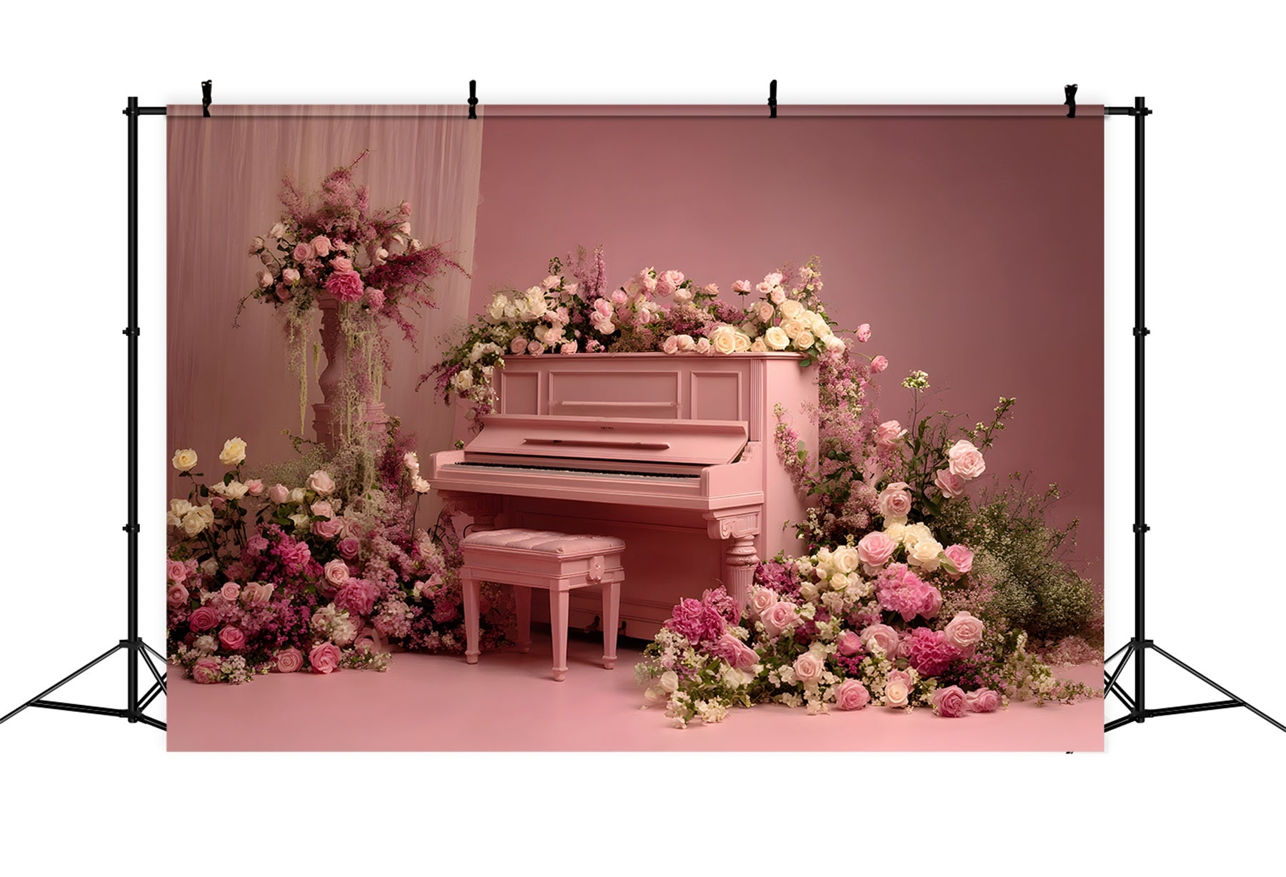 Mother's Day Backdrop Pink Rose Floral Piano Backdrop Design For Mother's Day By Magali