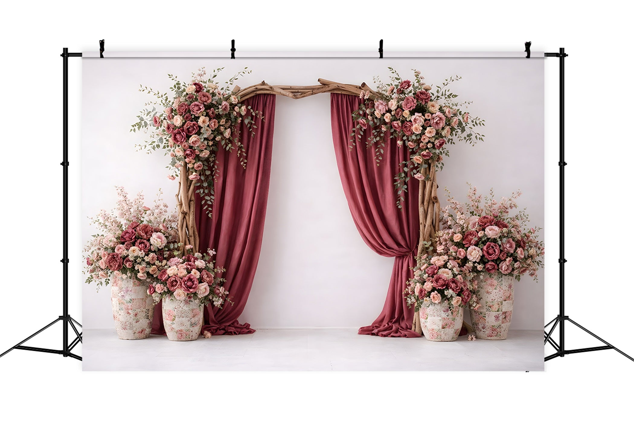 Mother Day Backdrop Rustic Rose Drape Arch Vases Mother's Day Photography Backdrops By Magali