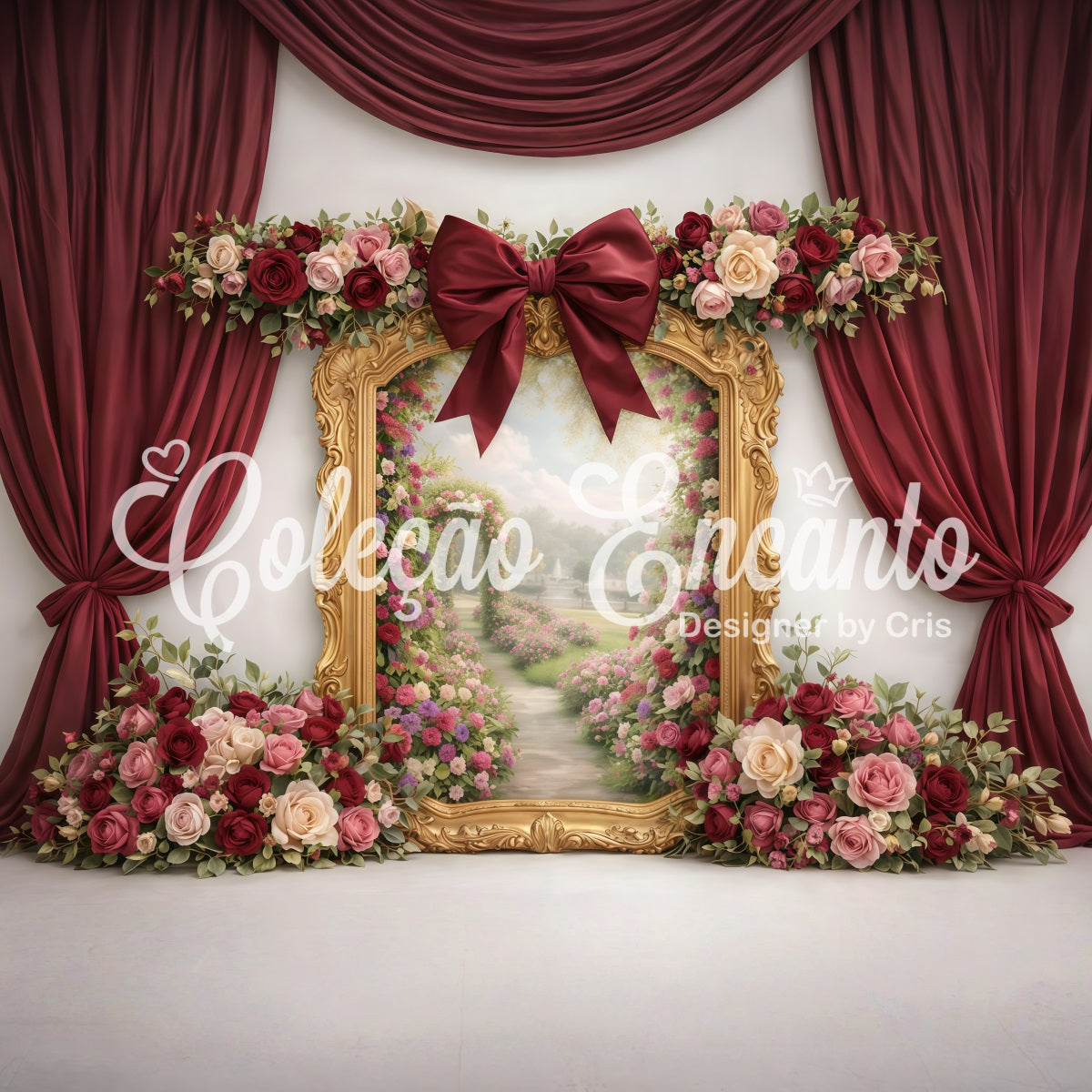 Mothers Day Backdrop Burgundy Rose Garden Window Frame Mother's Day Photoshoot Backdrops By Magali