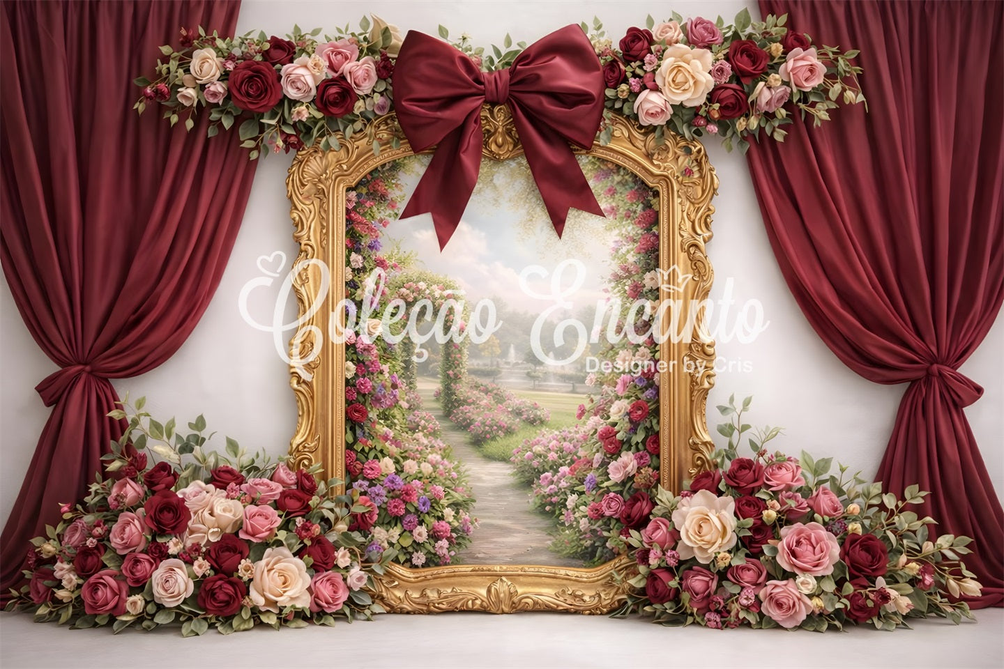 Mothers Day Backdrop Burgundy Rose Garden Window Frame Mother's Day Photoshoot Backdrops By Magali