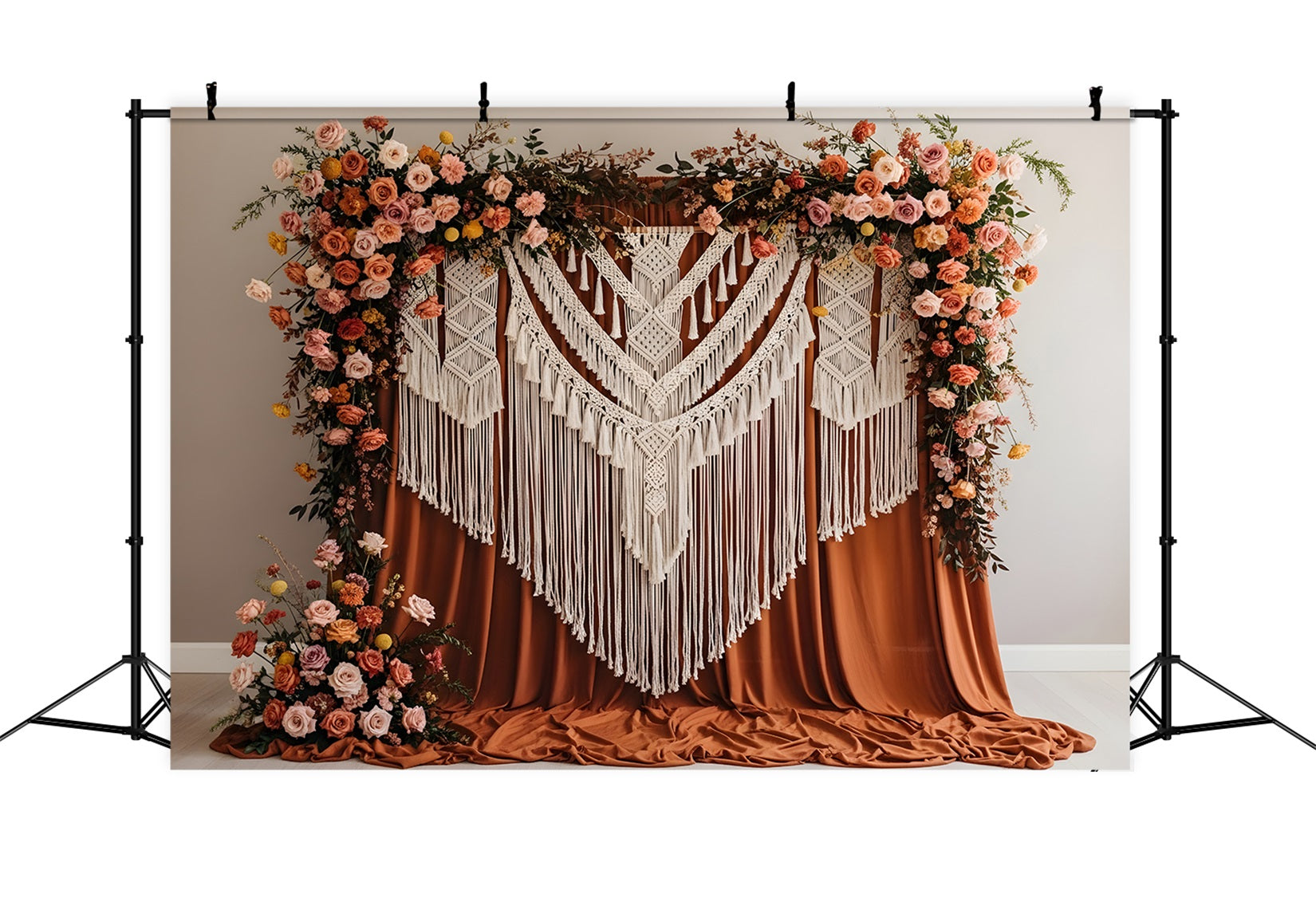Backdrop Mother's Day Terracotta Macrame Floral Drape Wall Mother's Day Photo Backdrop By Magali