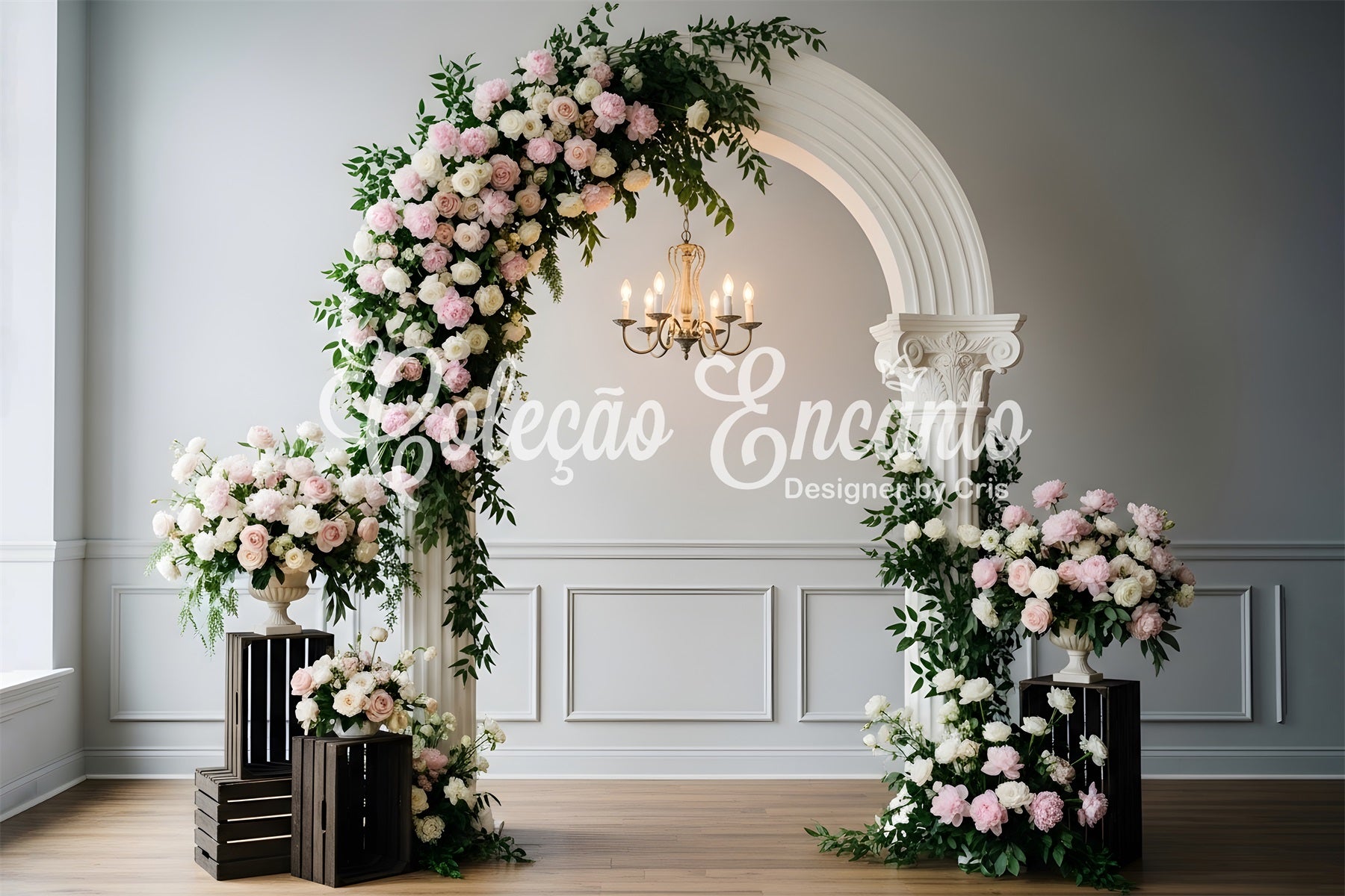 Mothers Day Picture Backdrop Blush Floral Chandelier Arch Frame Mother's Day Backdrops By Magali