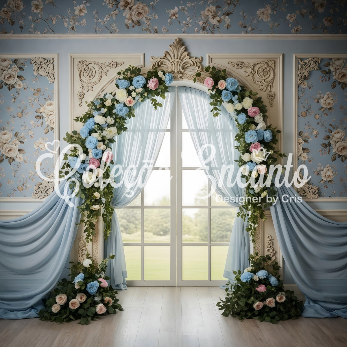Mother's Day Photography Backdrops Blue Blossom Window Arch Drapes Mothers Day Backdrop Ideas By Magali