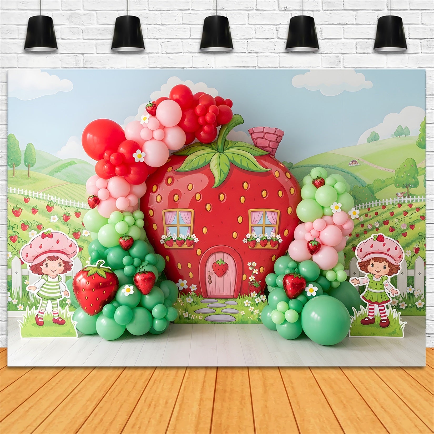Photography Backdrops for Kids Strawberry Cottage Balloon Garden Newborn Backdrop CEM65-10
