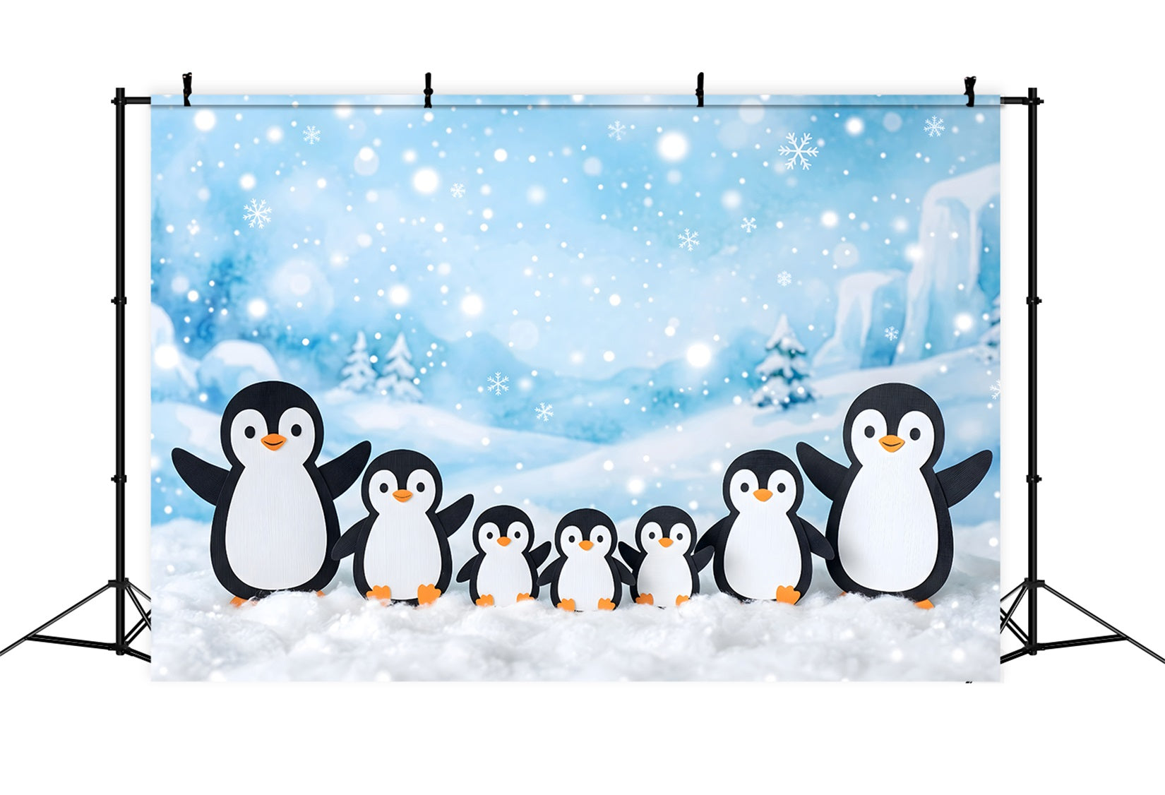 Snowy Christmas Backdrop Snowy Penguin Family Winter Wonderland Photo Backdrop Christmas CEM65-101