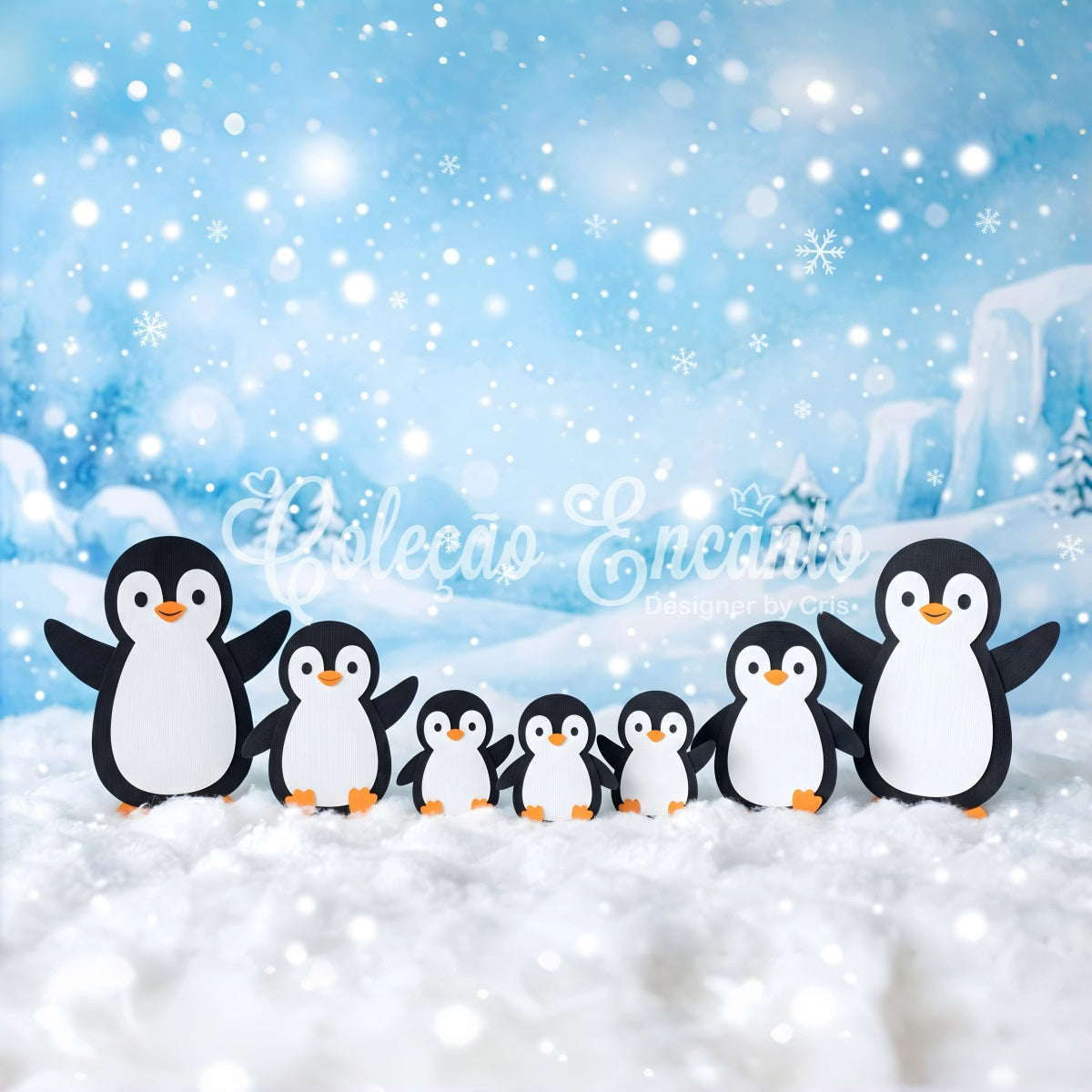 Snowy Christmas Backdrop Snowy Penguin Family Winter Wonderland Photo Backdrop Christmas CEM65-101