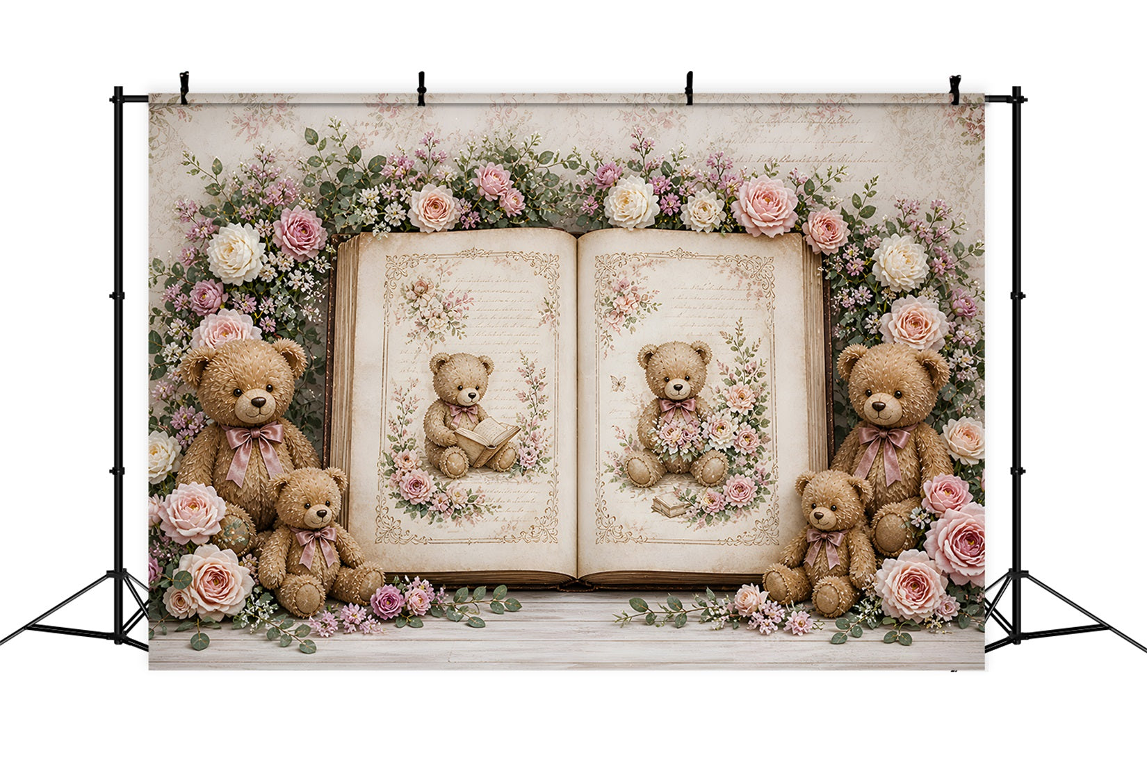 Newborn Backdrop Fabric Vintage Teddy Storybook Rose Kids Photoshoot Backdrop CEM65-11