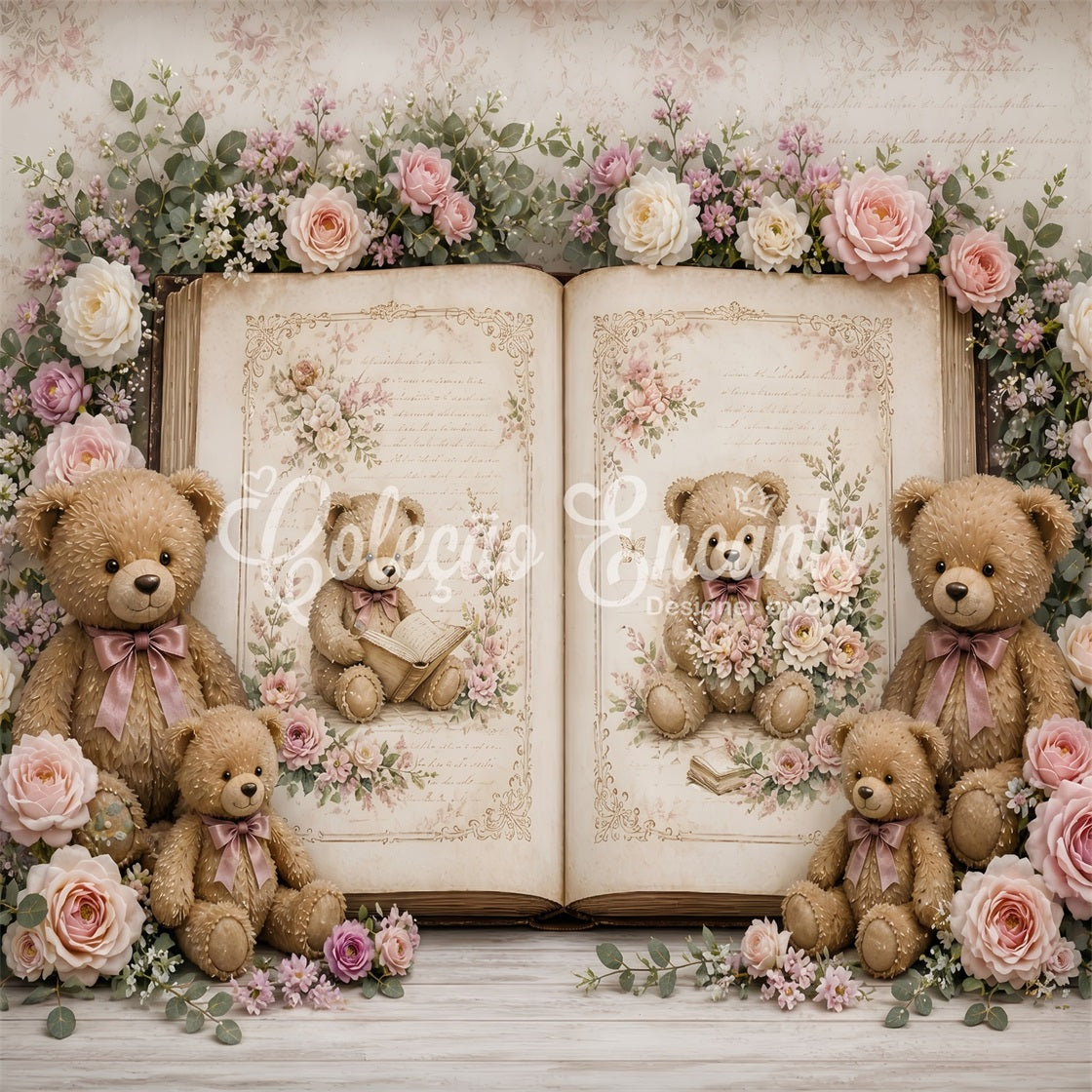 Newborn Backdrop Fabric Vintage Teddy Storybook Rose Kids Photoshoot Backdrop CEM65-11