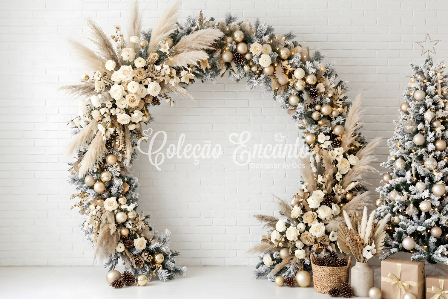 Christmas Wall Backdrop Boho Pampas Floral Garland Arch Photography Backdrop Christmas CEM65-118
