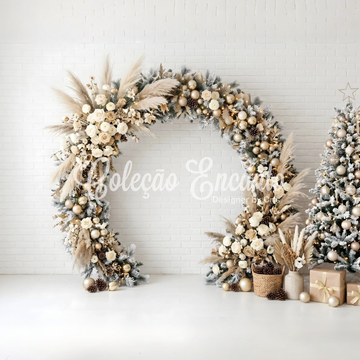 Christmas Wall Backdrop Boho Pampas Floral Garland Arch Photography Backdrop Christmas CEM65-118