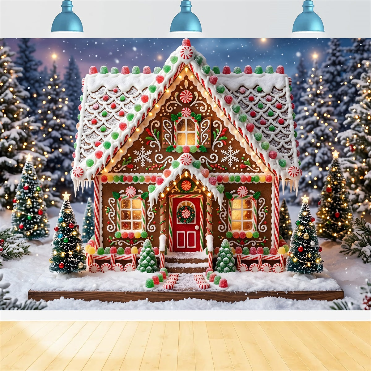 Backdrop For Christmas Gingerbread Cottage Candy Snow Forest Christmas Photo Booth Backdrops CEM65-119