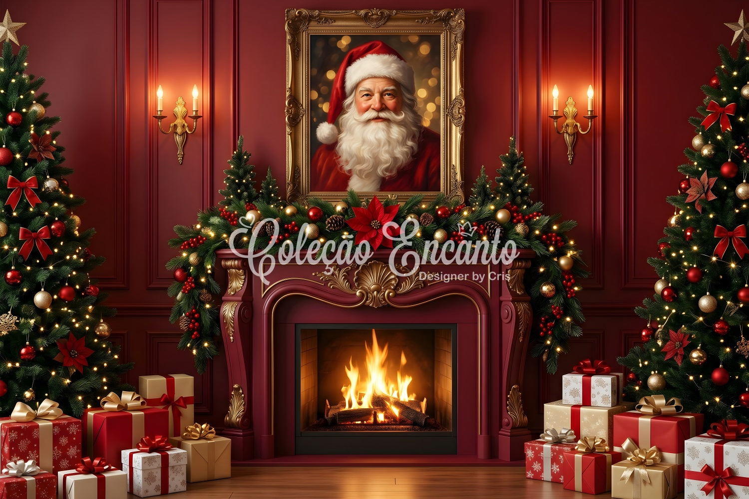 Christmas Backdrop Santa Portrait Red Fireplace Room Christmas Backdrops For Photos CEM65-126