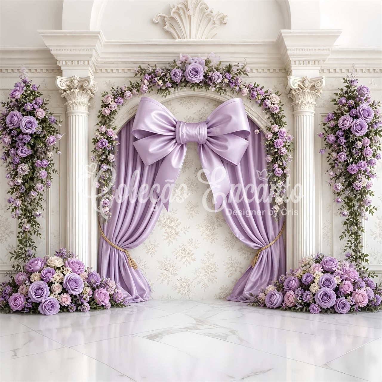 Newborn Photo Backdrops Lavender Bow Floral Palace Arch Backdrop for Kids Photoshoot CEM65-13