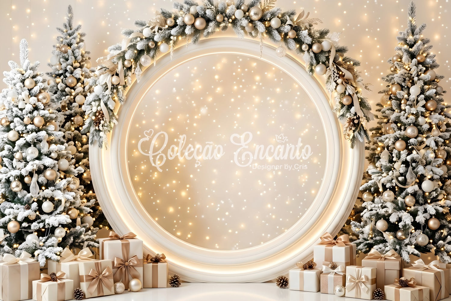 Christmas Stage Backdrops Glowing Ivory Round Arch Gifts Christmas Backdrop Photography CEM65-131