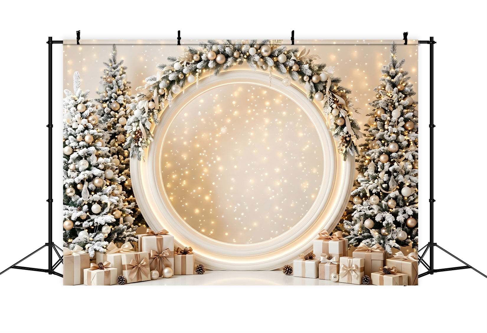 Christmas Stage Backdrops Glowing Ivory Round Arch Gifts Christmas Backdrop Photography CEM65-131