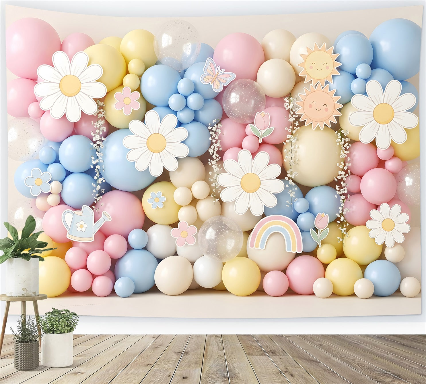 Newborn Photoshoot Backdrop Pastel Daisy Sunshine Balloon Wall Christmas Kids Backdrop CEM65-18
