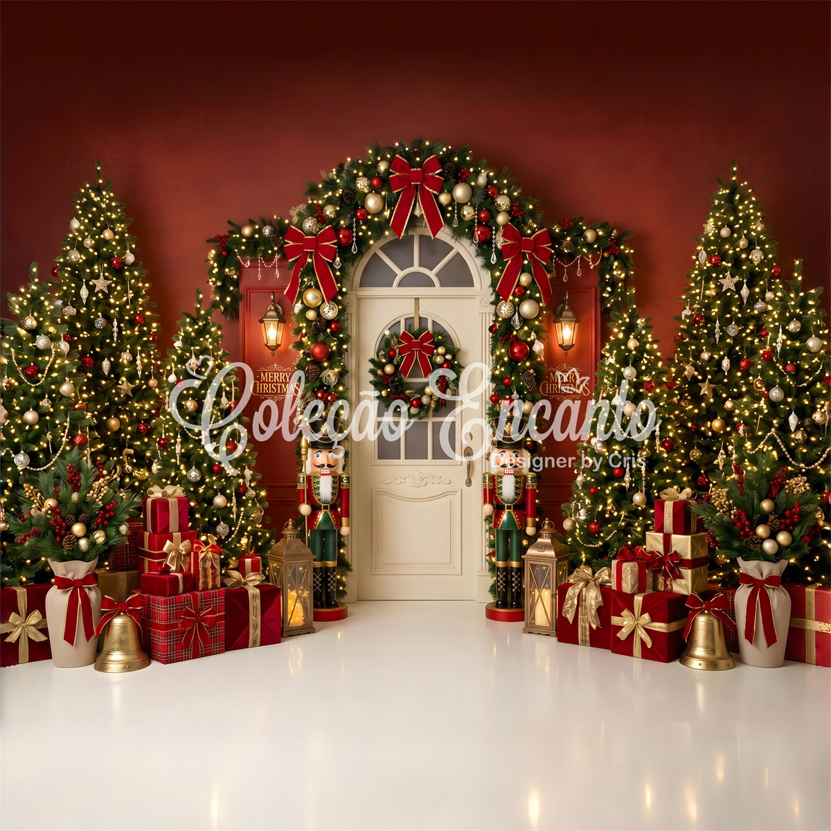 Christmas Nutcracker Backdrop Red Nutcracker Doorway Gift Christmas Photography Backdrop CEM65-196