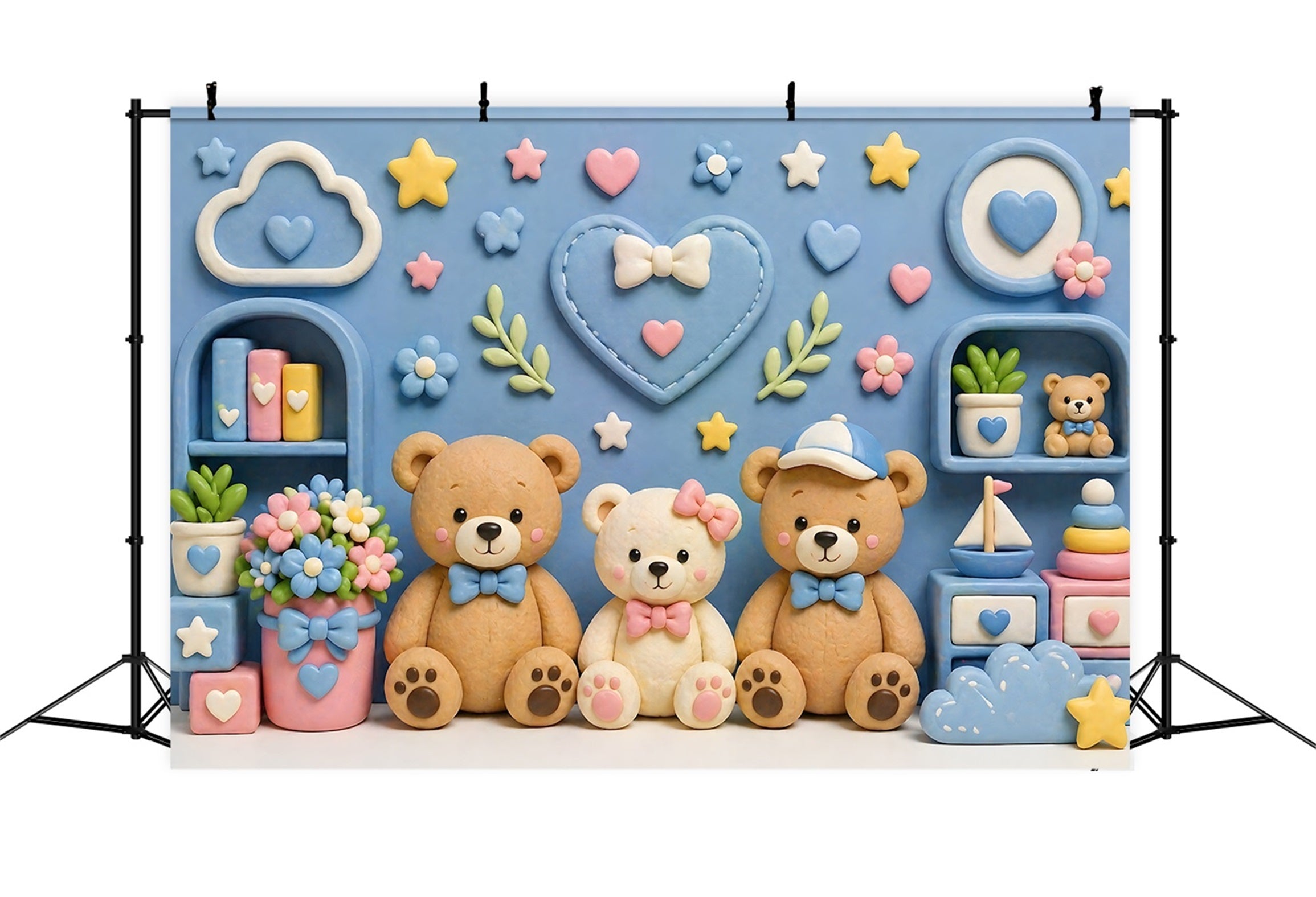 Kids Backdrop Pastel Teddy Bear Nursery Wall Newborn Photography Backdrops CEM65-2
