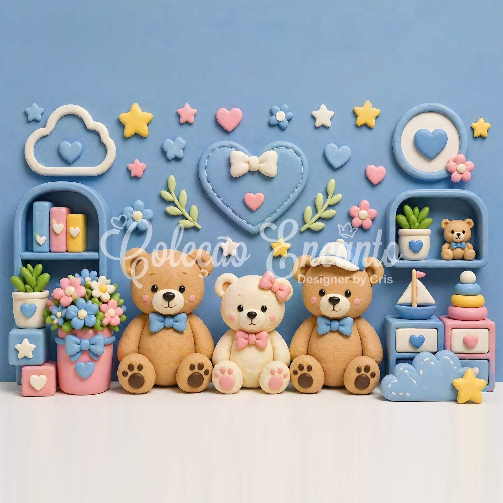 Kids Backdrop Pastel Teddy Bear Nursery Wall Newborn Photography Backdrops CEM65-2