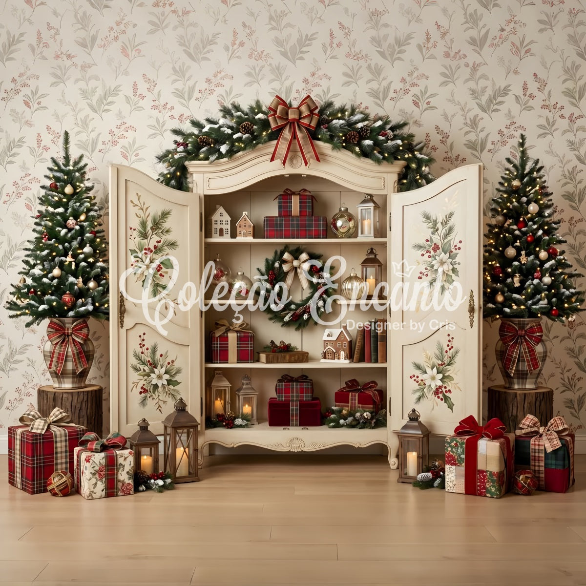 Christmas Backdrop Open Floral Cabinet Gift Christmas Picture Backdrop CEM65-200