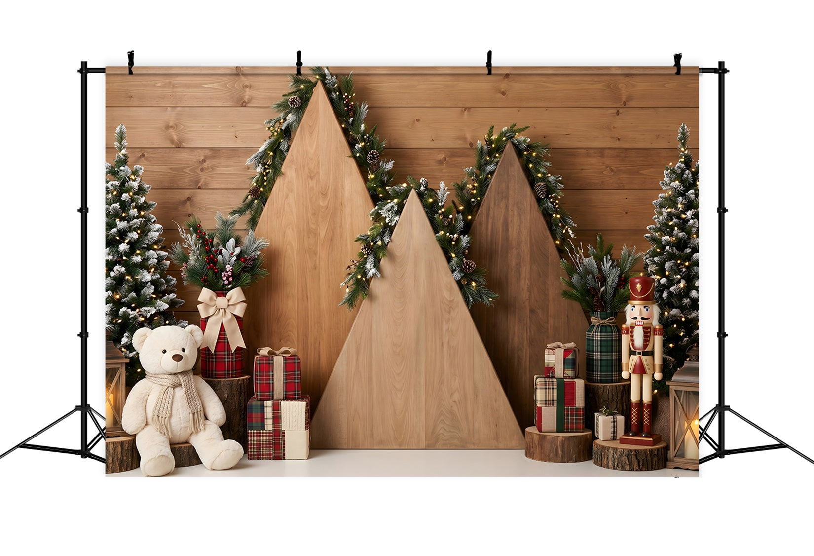 20x10 Christmas Backdrop Rustic Wooden House Arch Christmas Backdrops Photography CEM65-205