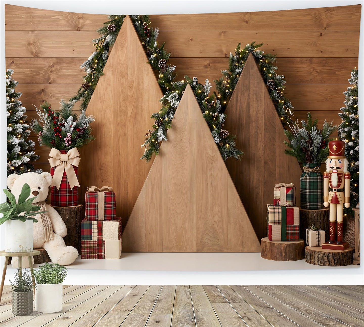 20x10 Christmas Backdrop Rustic Wooden House Arch Christmas Backdrops Photography CEM65-205