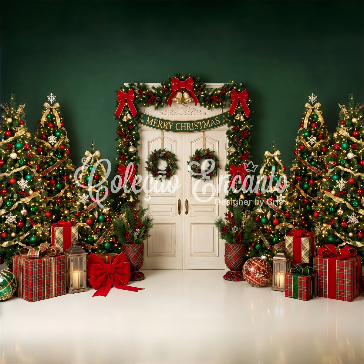 Christmas Backdrop 10x8 Emerald Doorway Festive Tree Christmas Backdrop For Photography CEM65-206