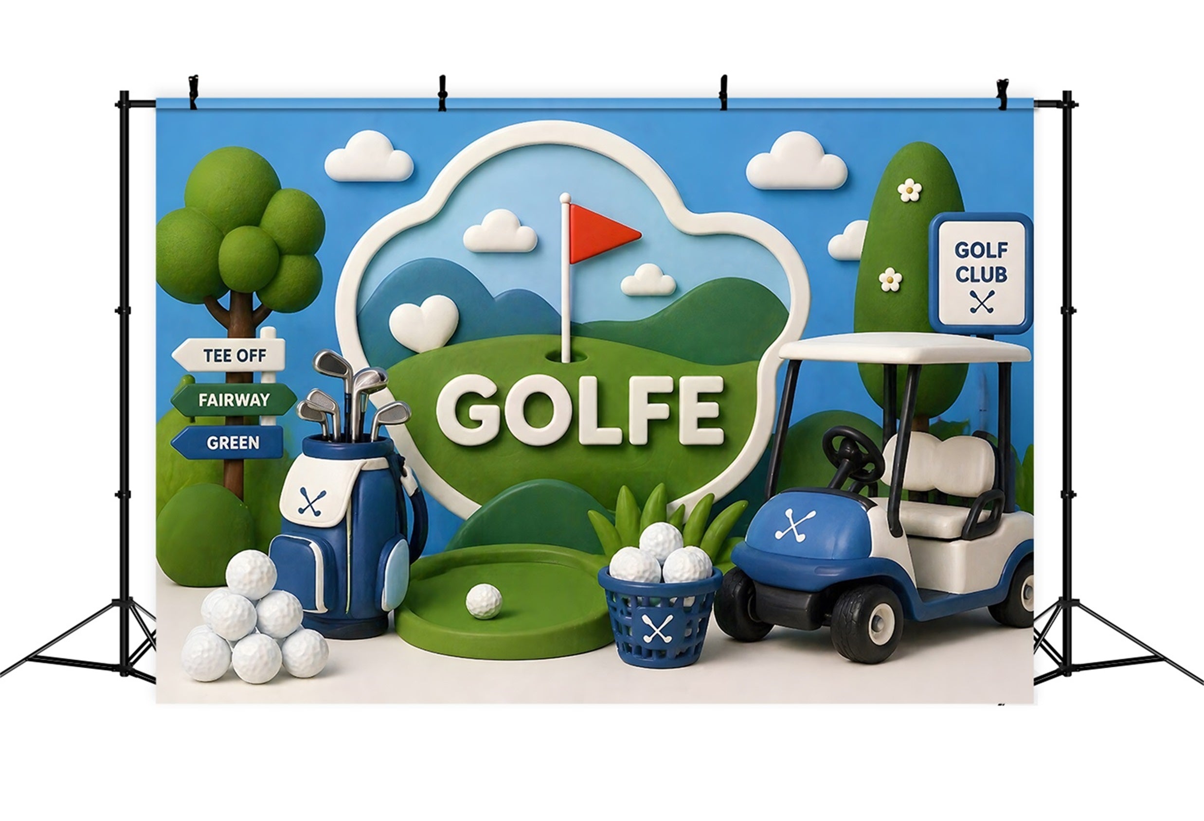 Kids Photography Backdrops Golf Fairway Cart Trophy Newborn Fabric Backdrop CEM65-21