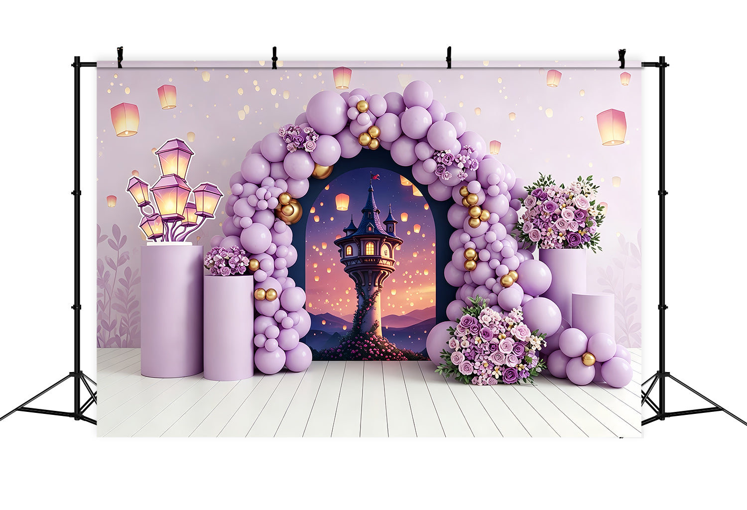 Newborn Photography Backdrops Lavender Lantern Tower Balloon Arch Childrens Photo Backdrops CEM65-212