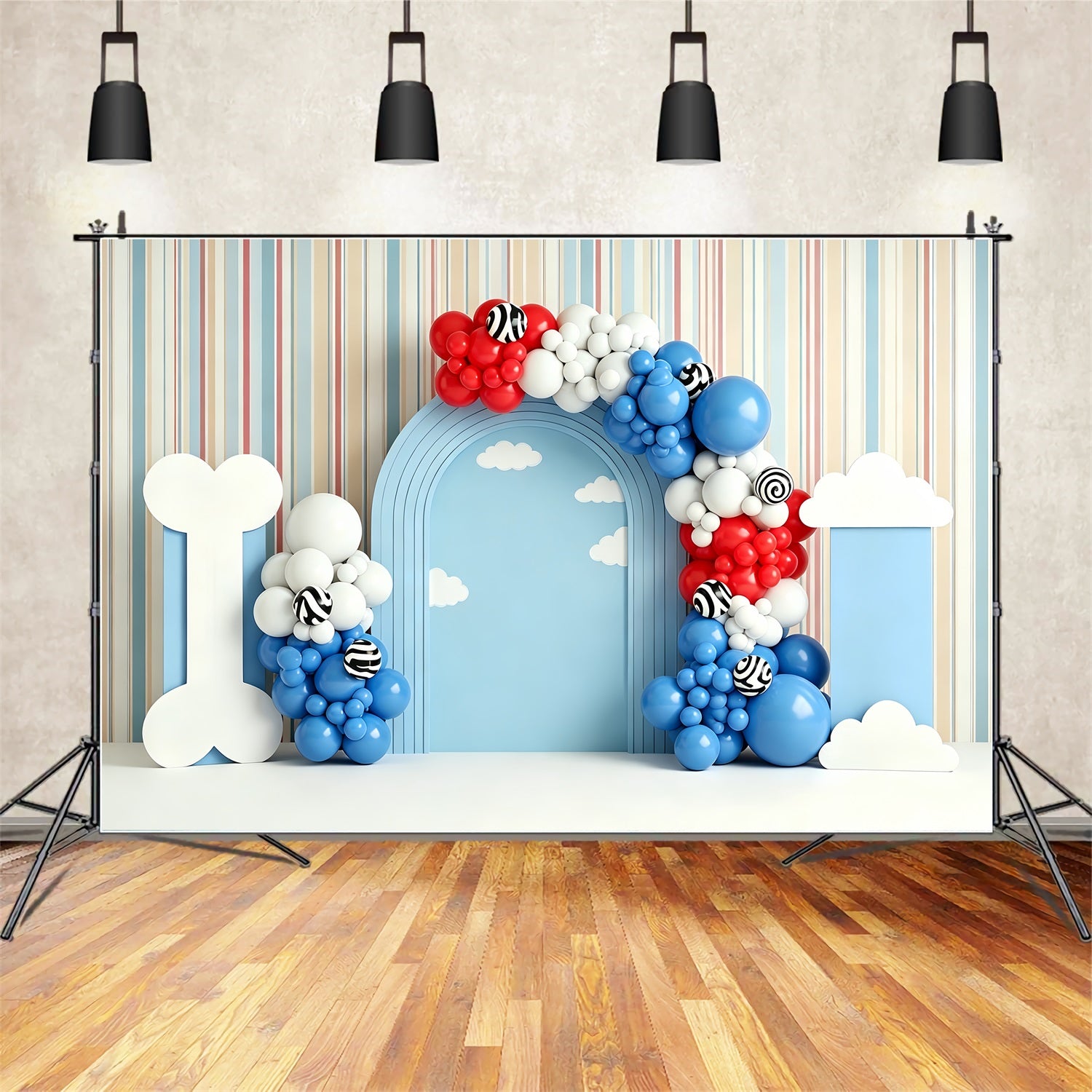 Childrens Photo Backdrops Puppy Bone Cloud Balloon Arch Newborn Backdrop CEM65-213