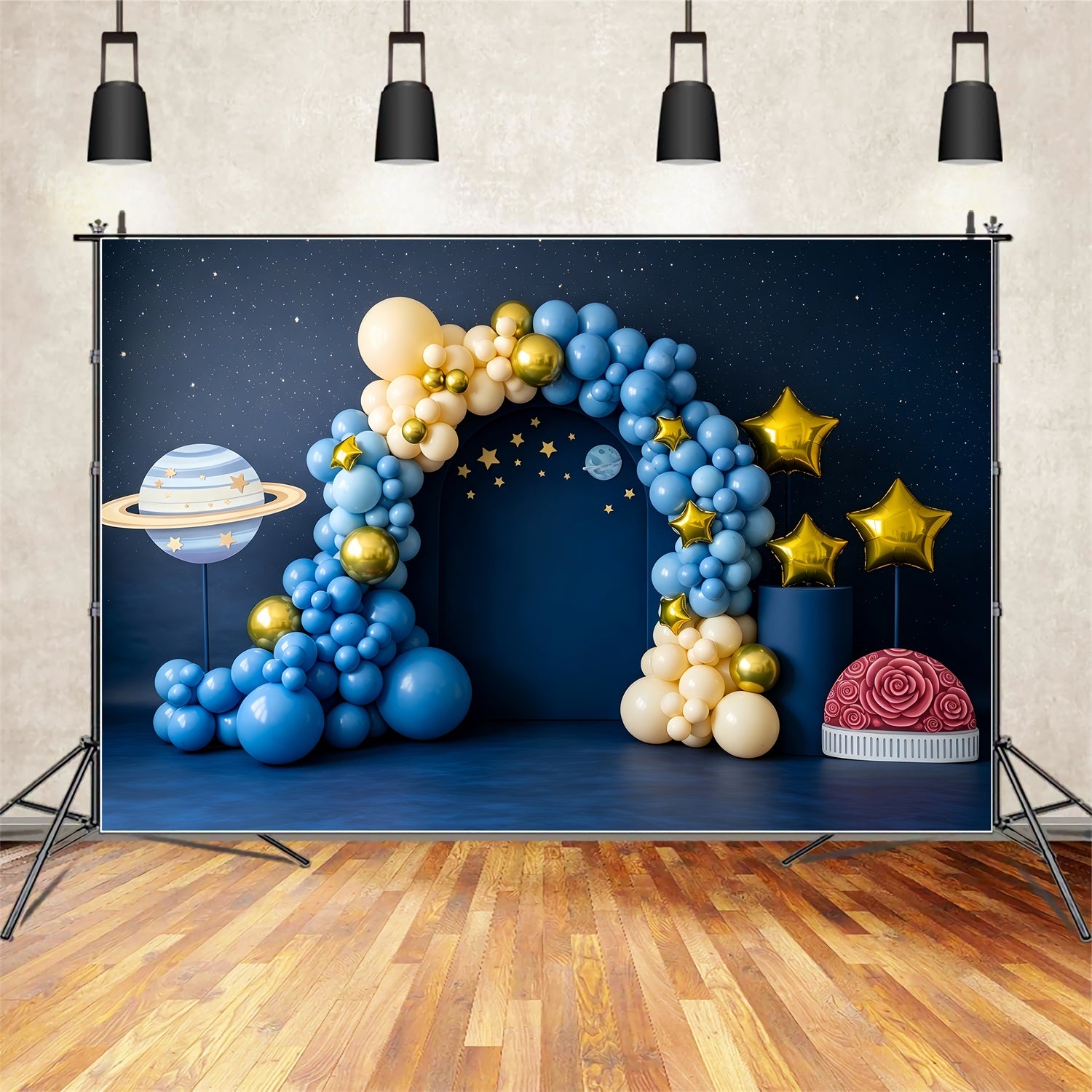 Kids Photo Backdrop Starry Planet Balloon Arch Decor Newborn Fabric Backdrops CEM65-214
