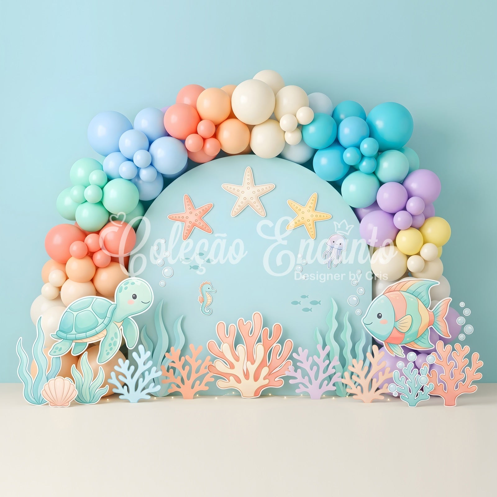 Newborn Photography Backdrops Pastel Ocean Turtle Coral Arch Photo Backdrops for Kids CEM65-22