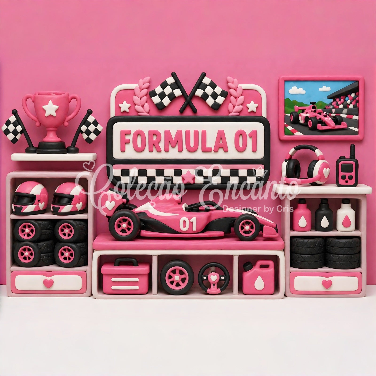 Photo Backdrops for Kids Pink Racing Trophy Garage Newborn Backdrops CEM65-25